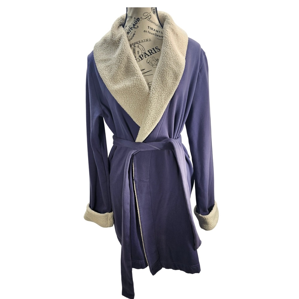 VICTORIAS SECRET Womens Fleece Robe Plush Sherpa‎ Collar Long Sleeve Purple L